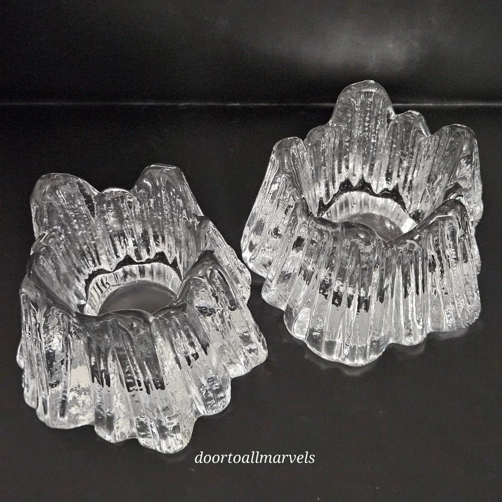 VTG Sweden Nybro Volcano Crystal Clear Tealight Candle Holders Heavy